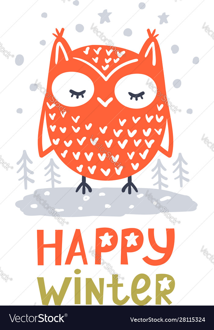 Winter card with cute owl Royalty Free Vector Image