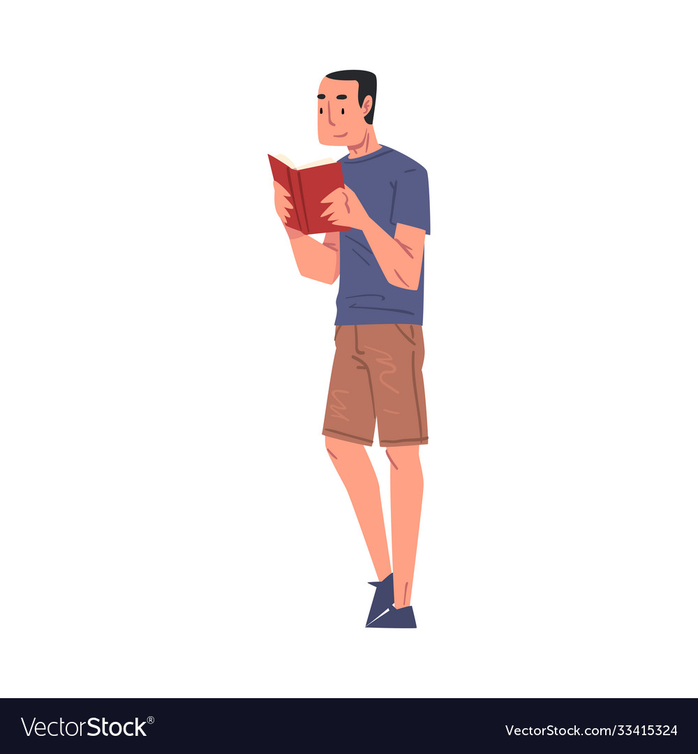 Young man reading book while standing male Vector Image