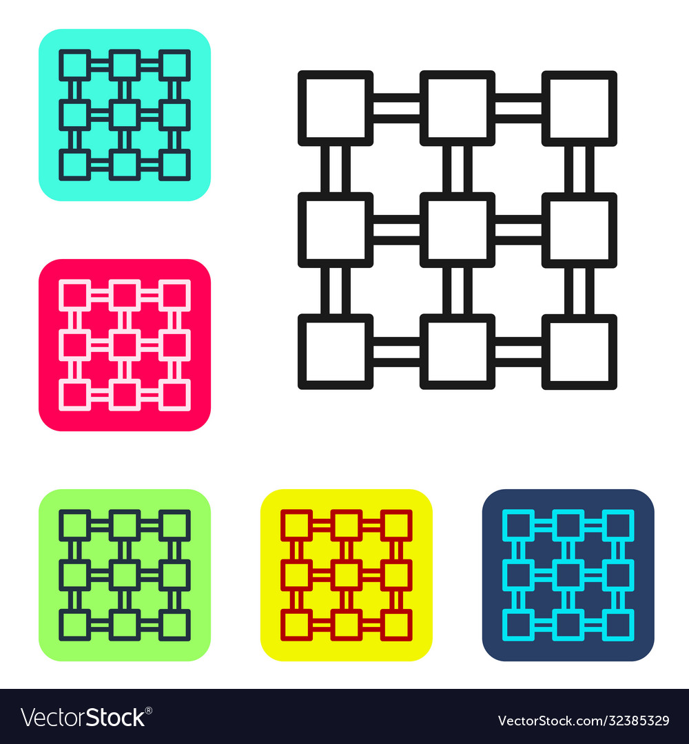 Black line blockchain technology icon isolated vector image Black line blockchain technology icon isolated