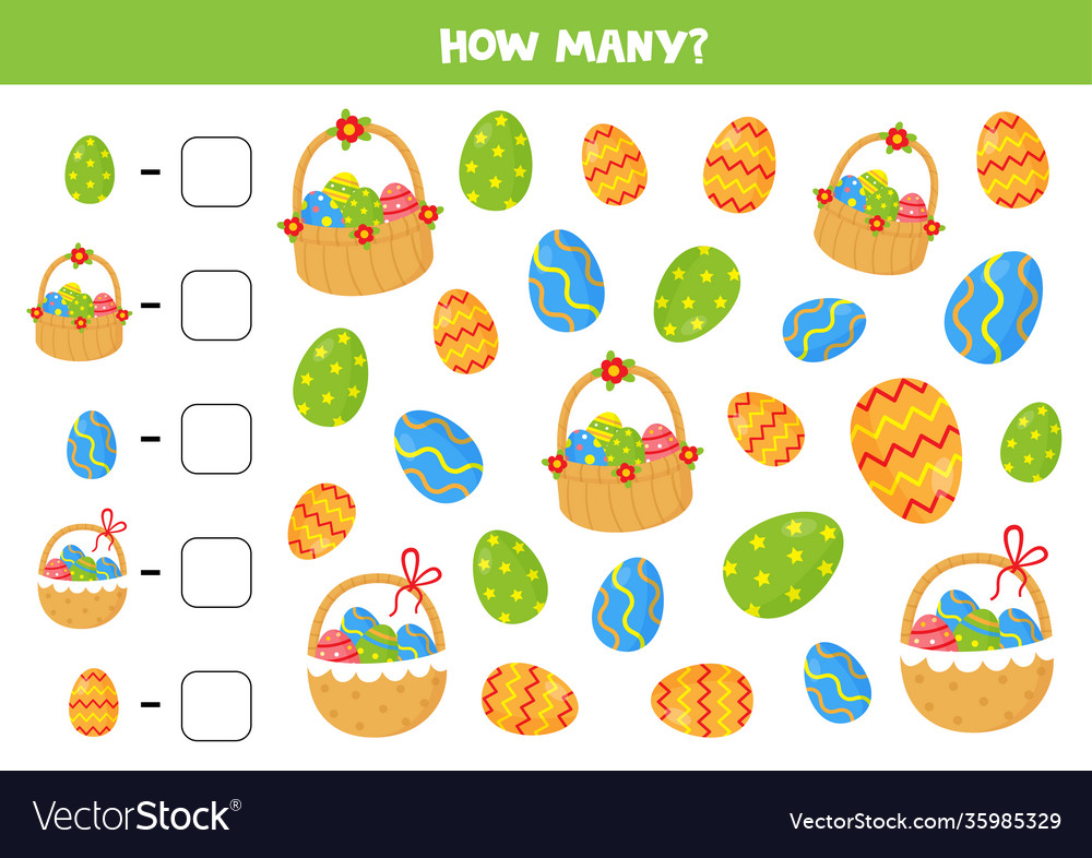 Counting game with easter eggs and baskets math