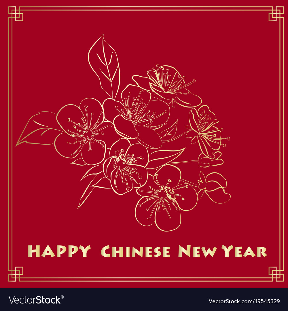 Happy new chinese year card with blossom tree