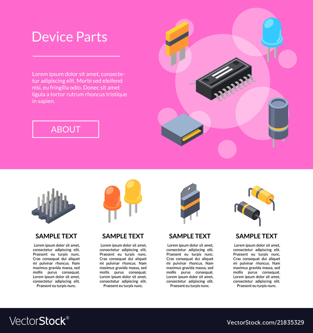 Isometric microchips and electronic parts Vector Image