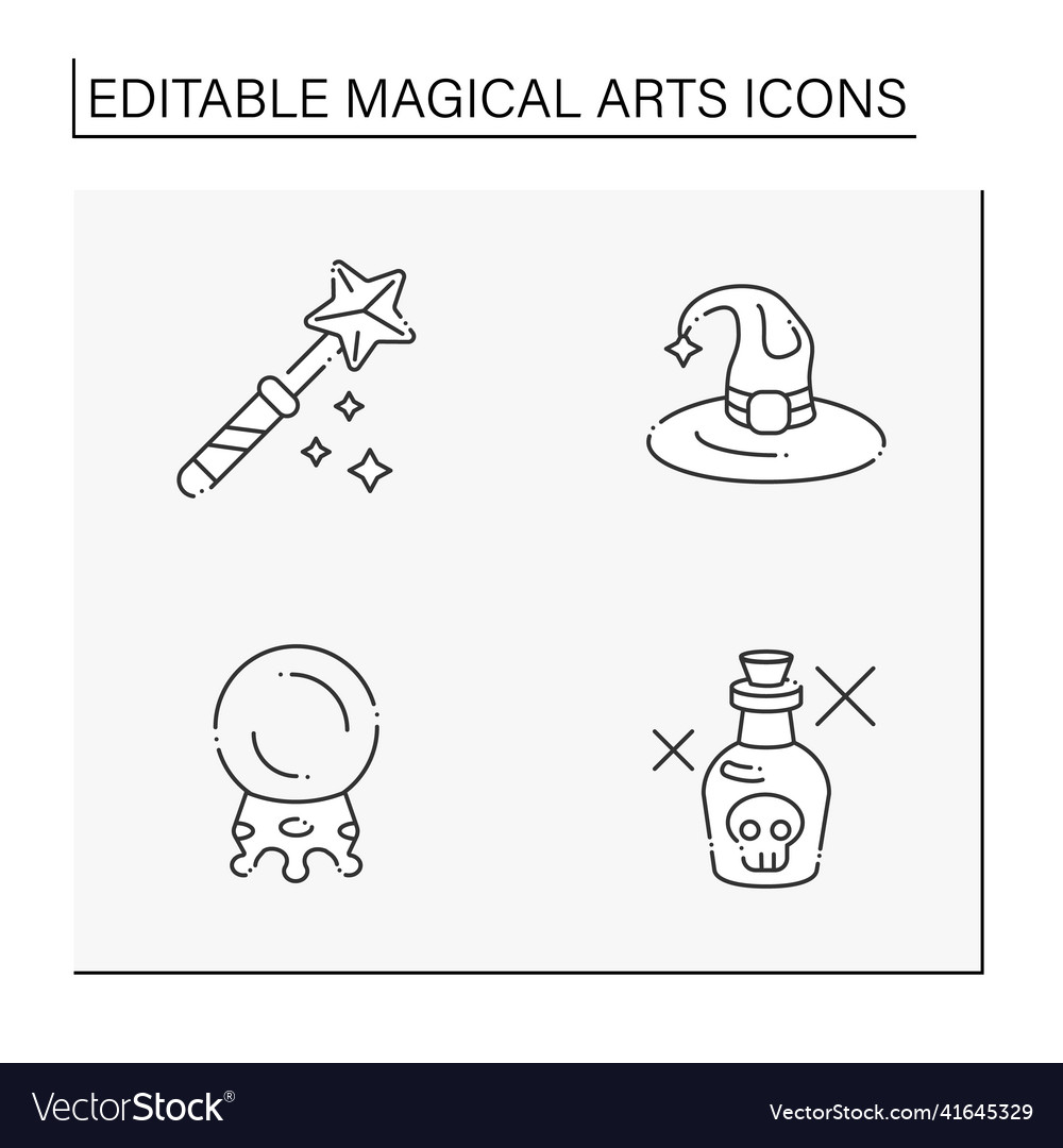 Magical arts line icons set