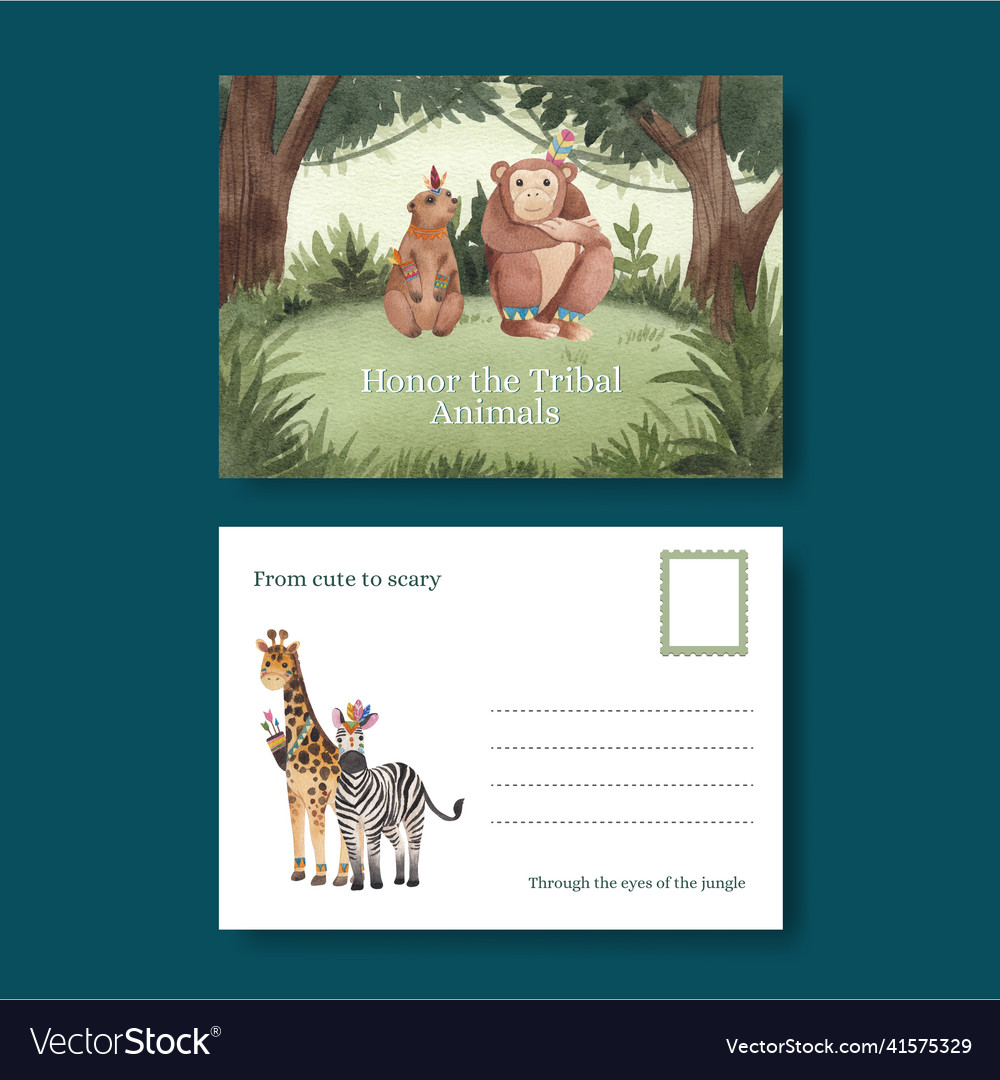 Postcard template with jungle tribal animal