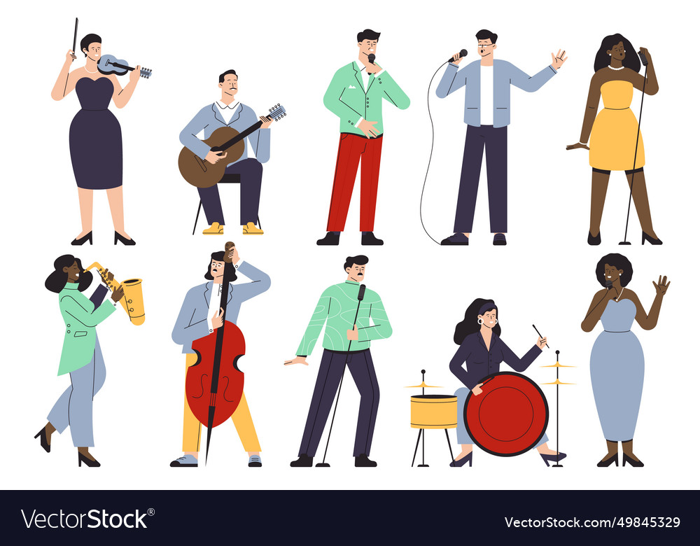 Singers and musicians characters cartoon