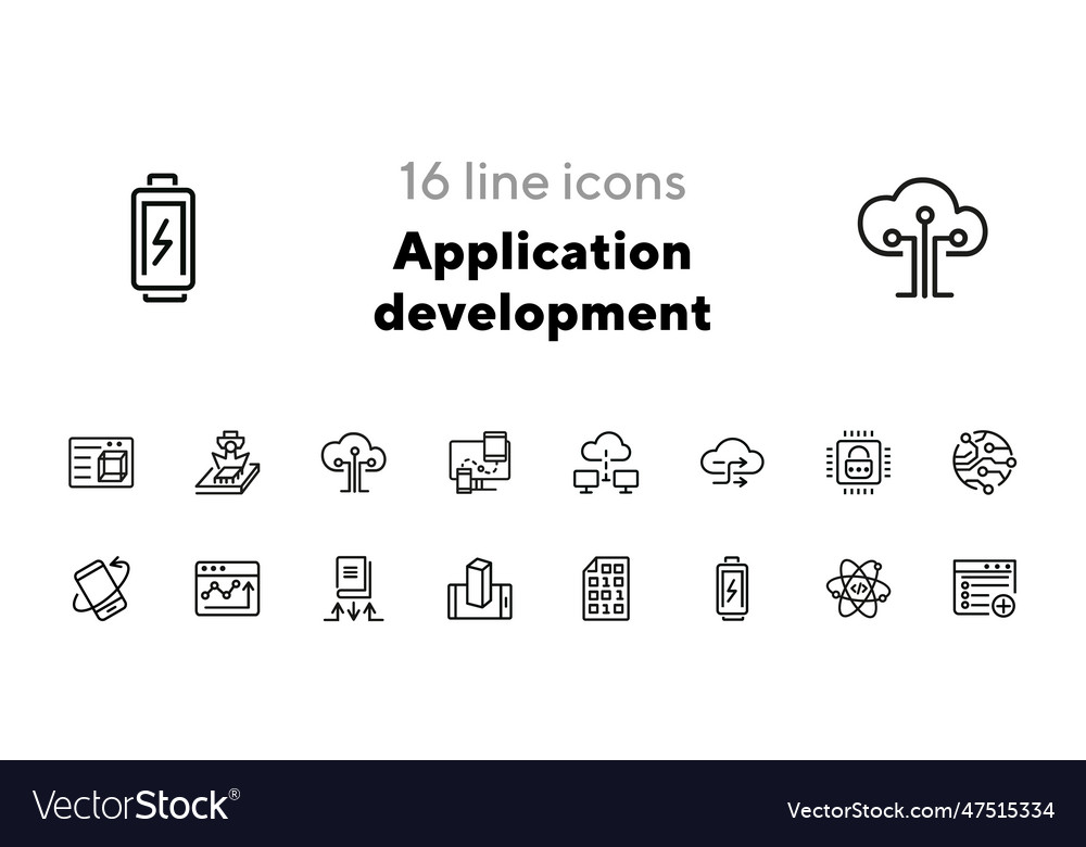 Application development line icon set vector image Application development line icon set