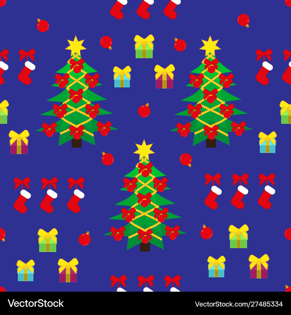 Christmas seamless pattern with tree presents Vector Image