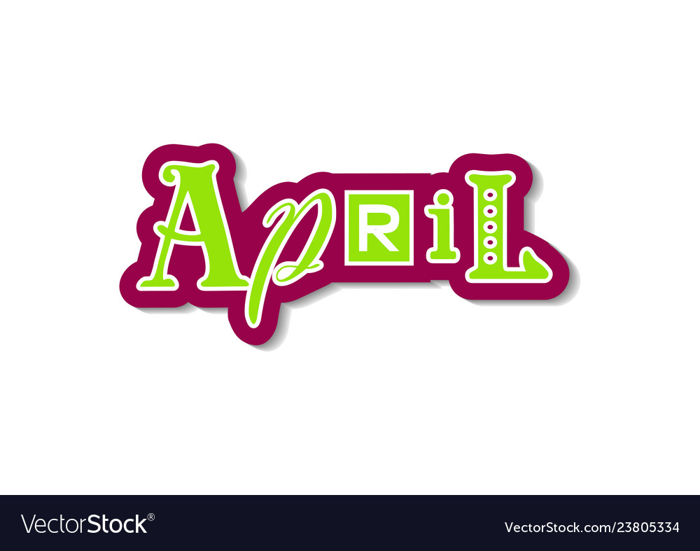 Colorful lettering of april with different letters