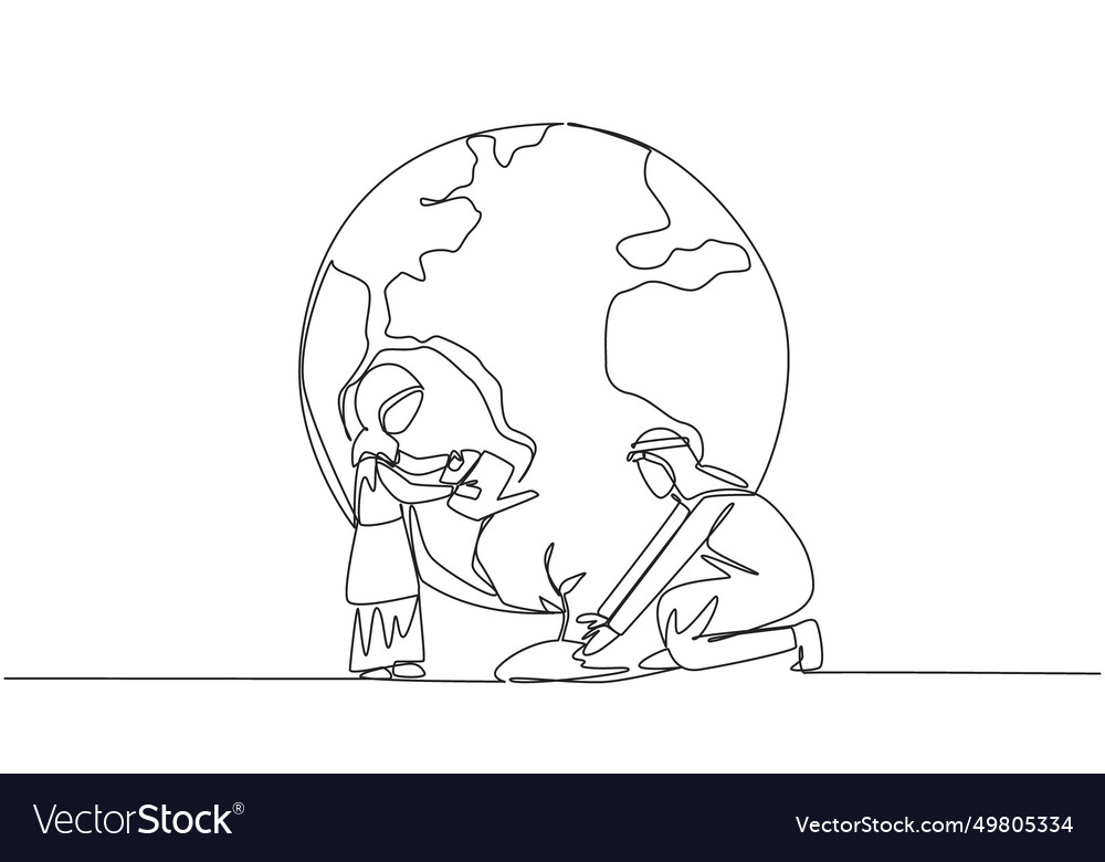 Continuous one line drawing arabian girl standing Vector Image