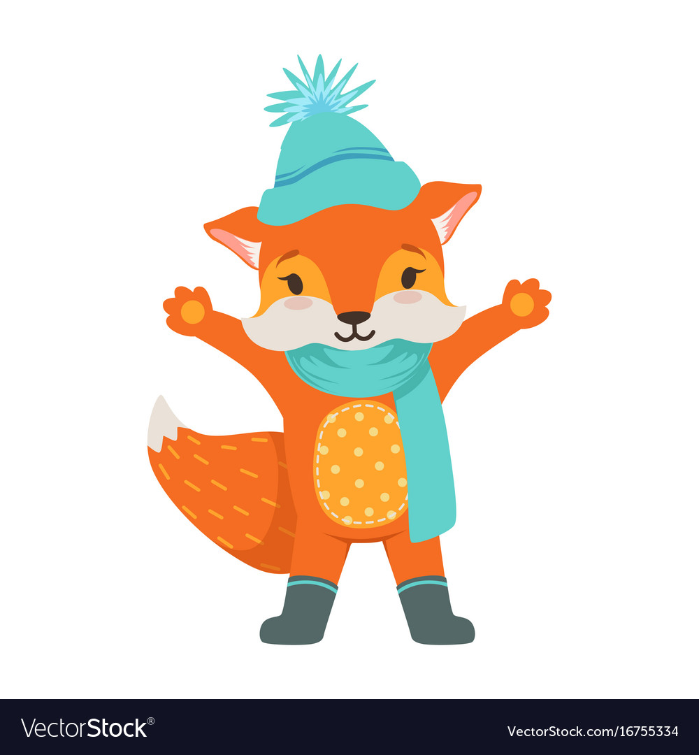 Cute orange fox character wearing in a light blue