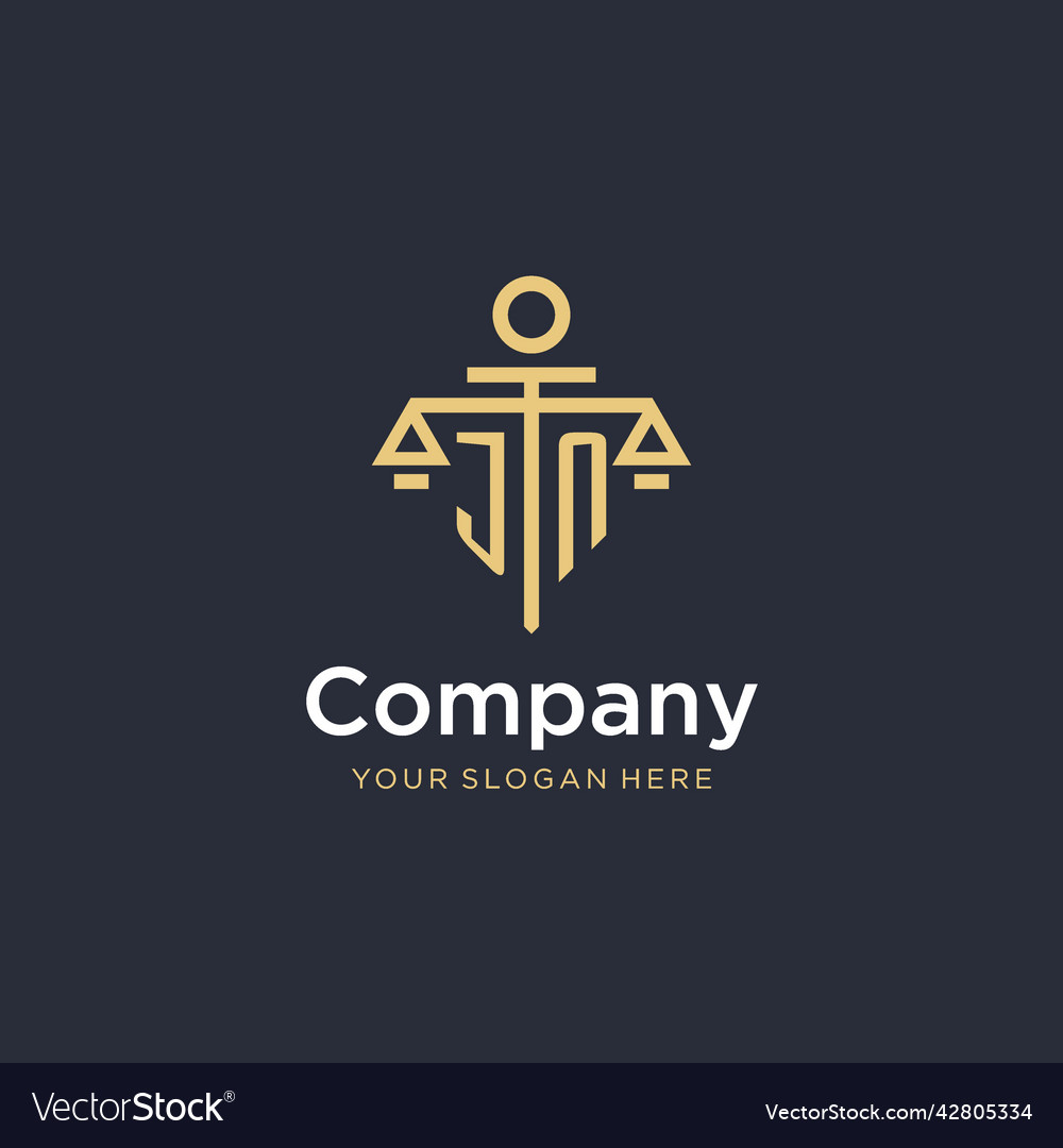 Jn initial monogram logo with scale and pillar