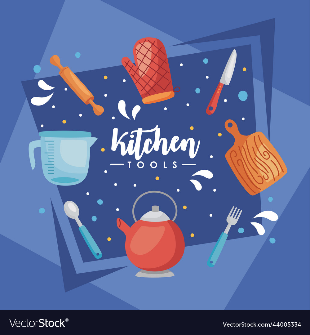 Kitchen tools lettering card Royalty Free Vector Image