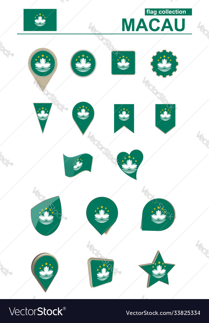 Macau flag collection big set for design