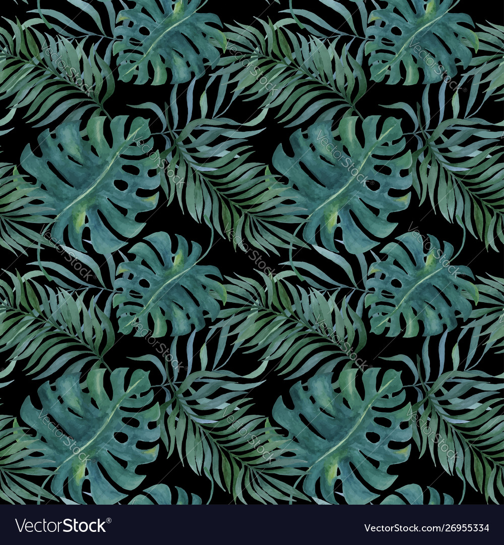 Seamless pattern with tropical leaves on black Vector Image