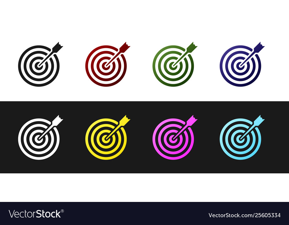 Set target with arrow icon isolated on black