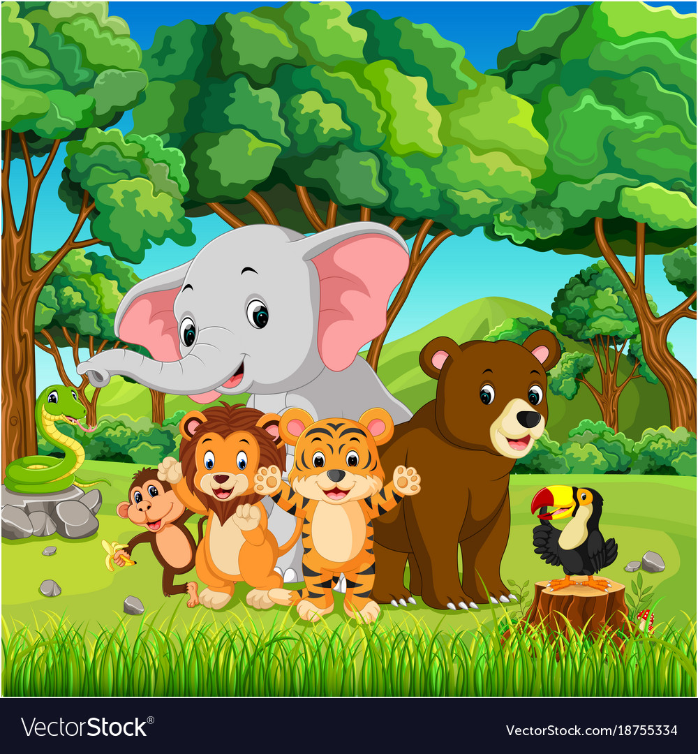 Download Wild animals in the forest Royalty Free Vector Image