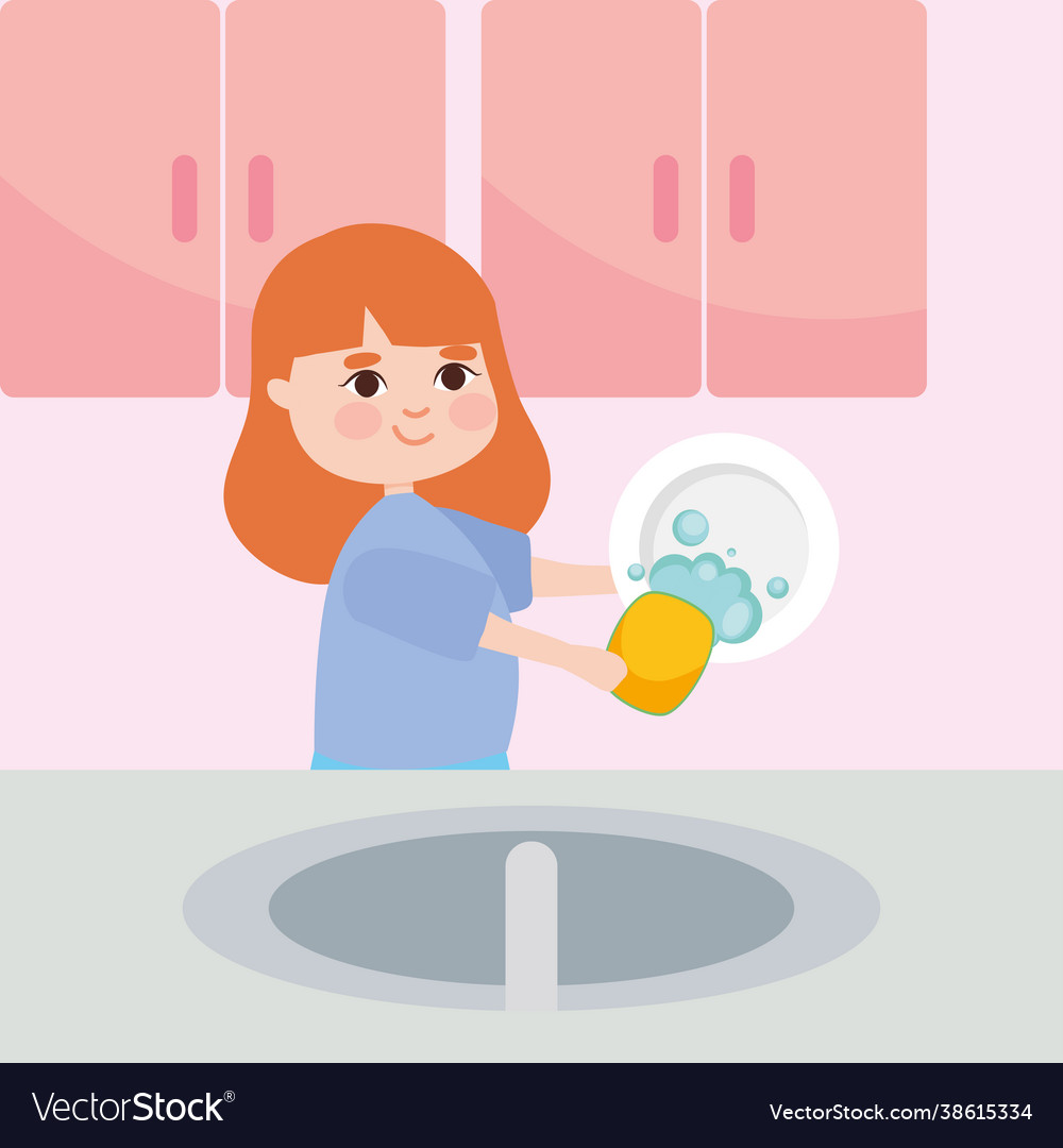 Woman washing dishes Royalty Free Vector Image