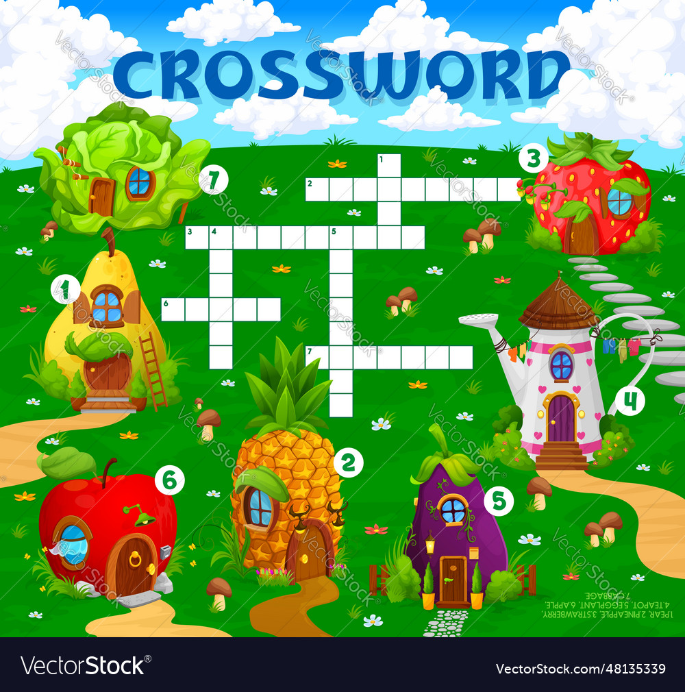 Crossword quiz game with cartoon fairytale houses Vector Image