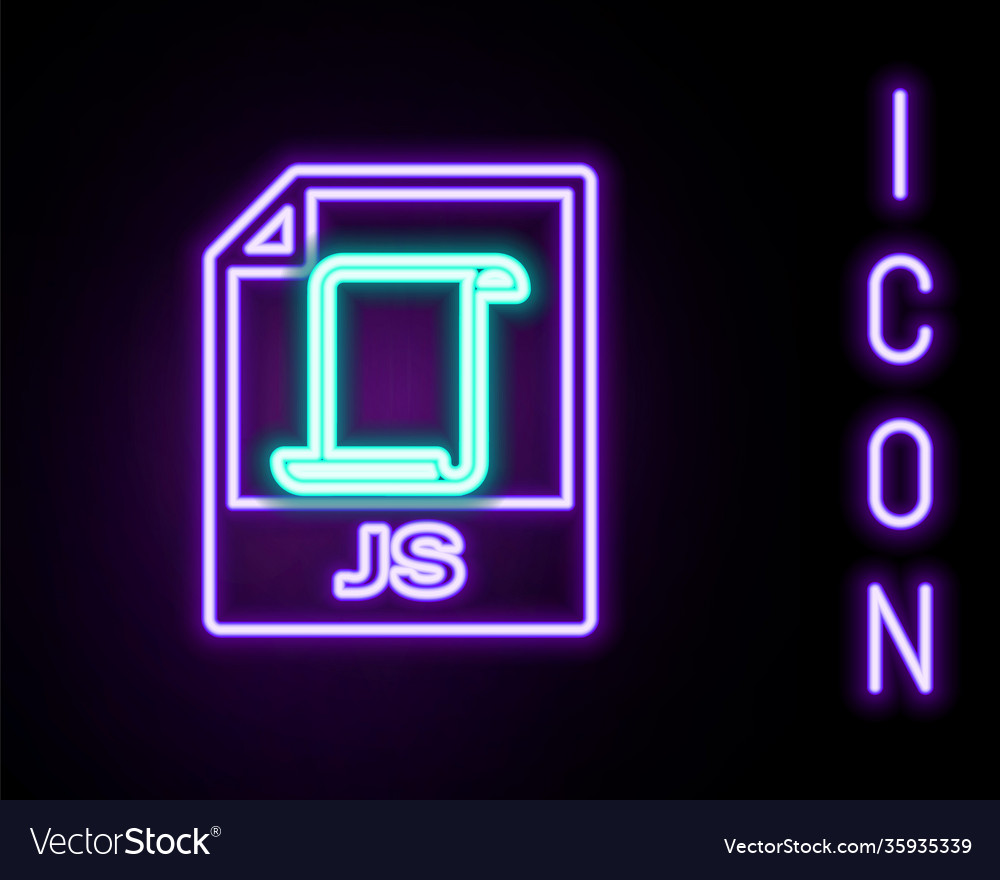 Glowing neon line js file document download vector image Glowing neon line js file document download