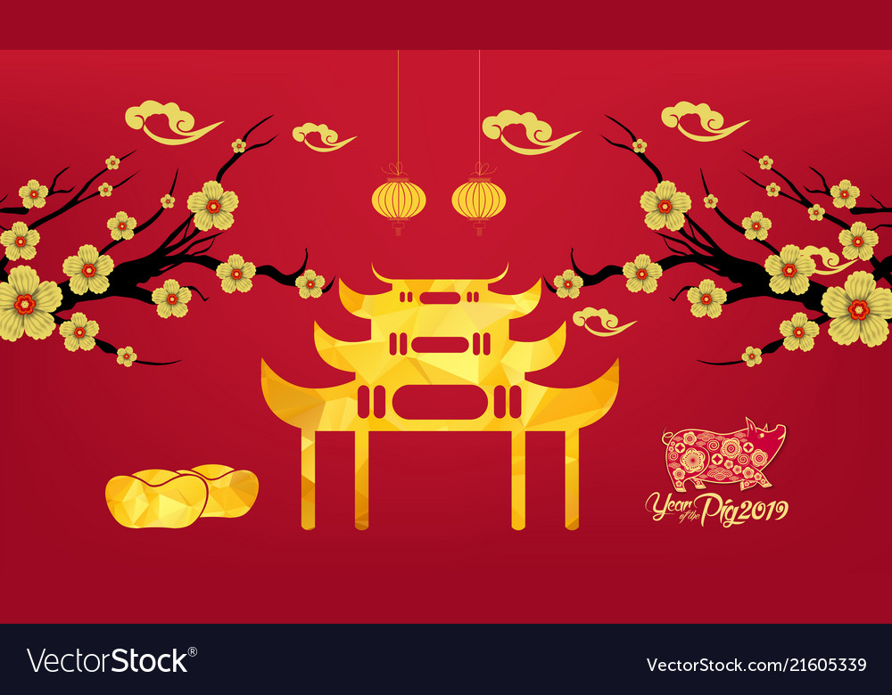Happy chinese new year 2019 of the pig paper vector image Happy chinese new year 2019 of the pig paper