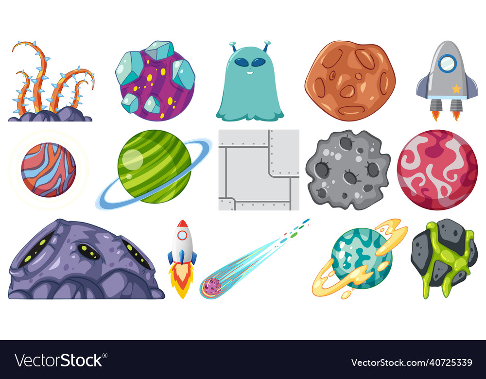 Isolated fantasy space game objects and elements