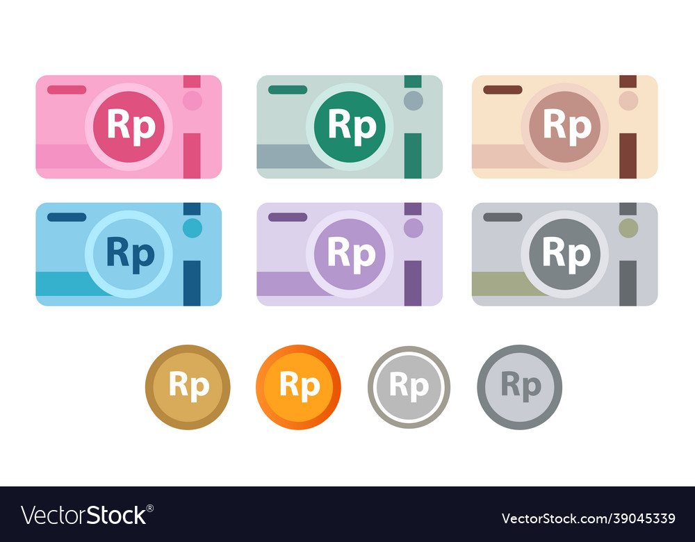 Rupiah money icon set of idr bank notes coin