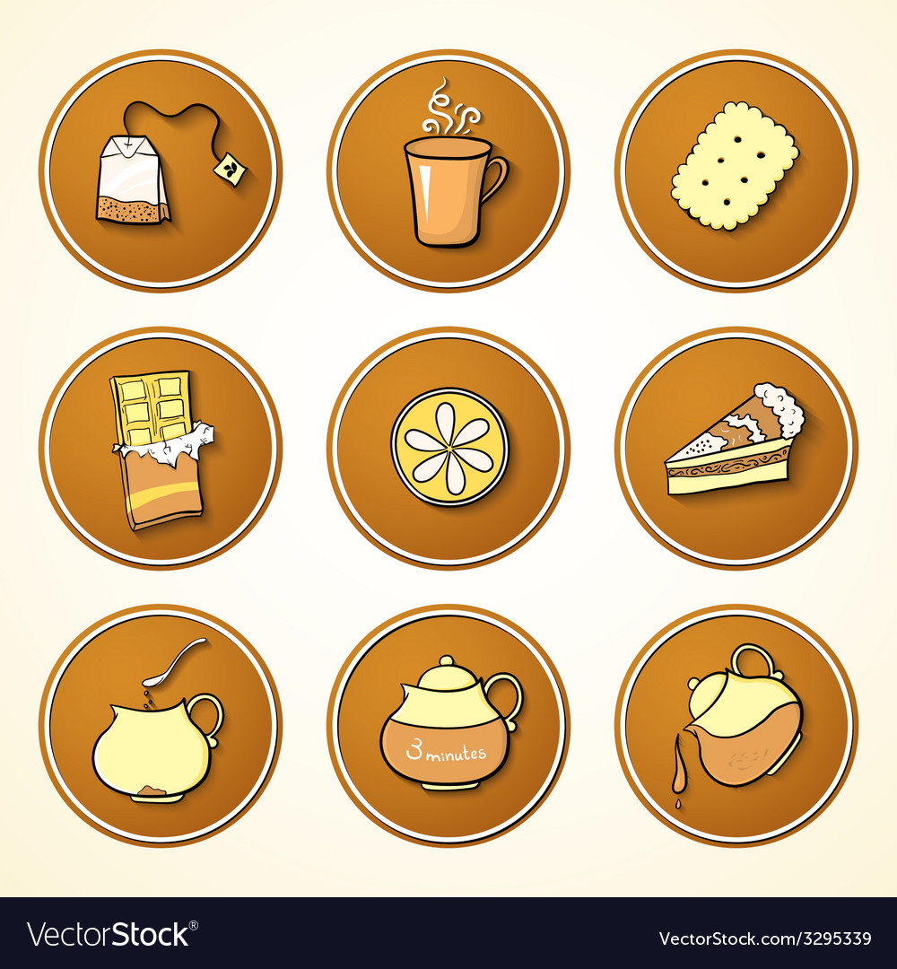 Set tea and sweets round icons