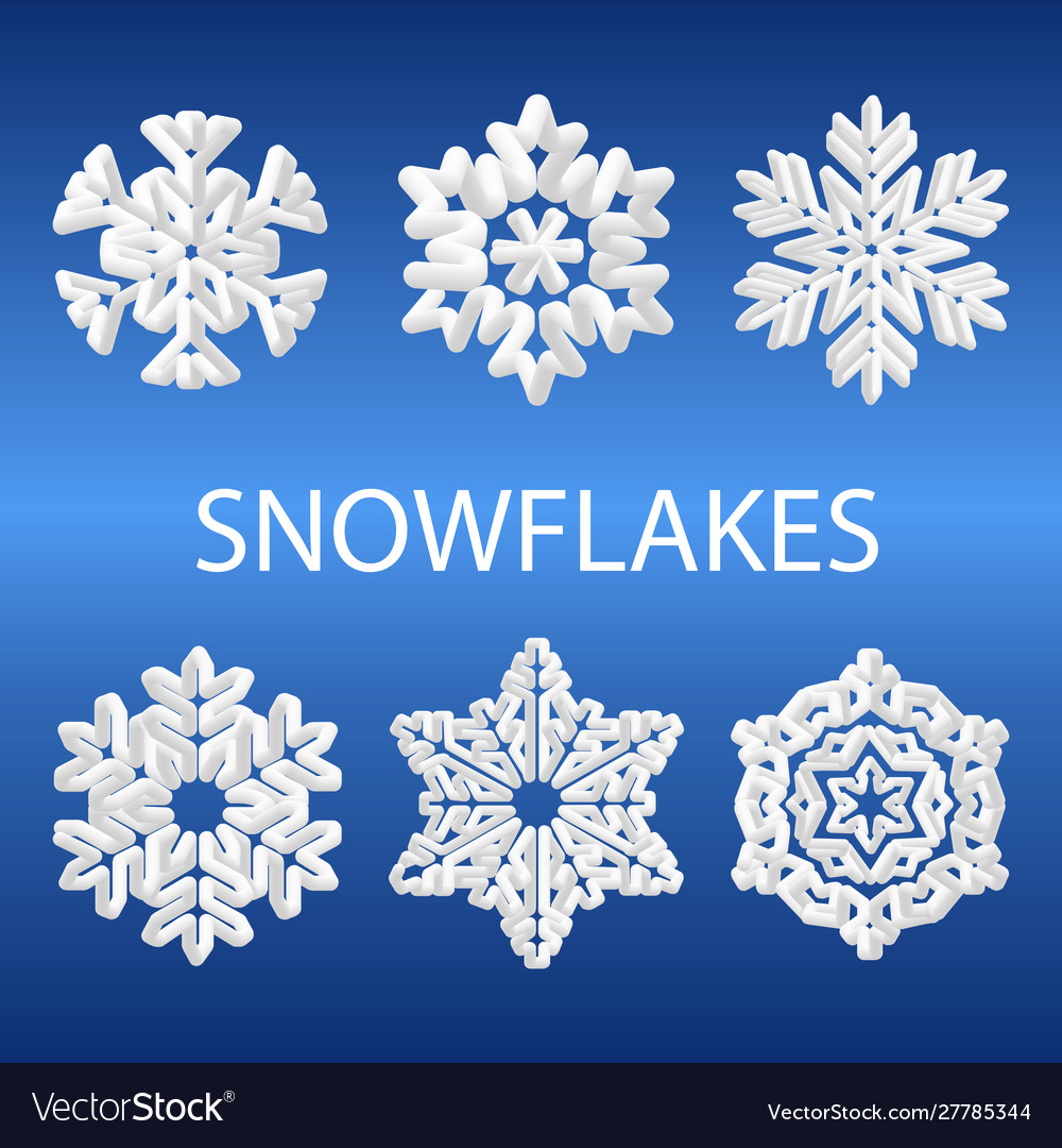 3d snowflake icon collection isolated on gradient