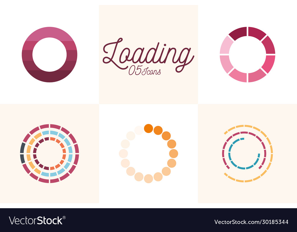 5 loading circles flat style icon set