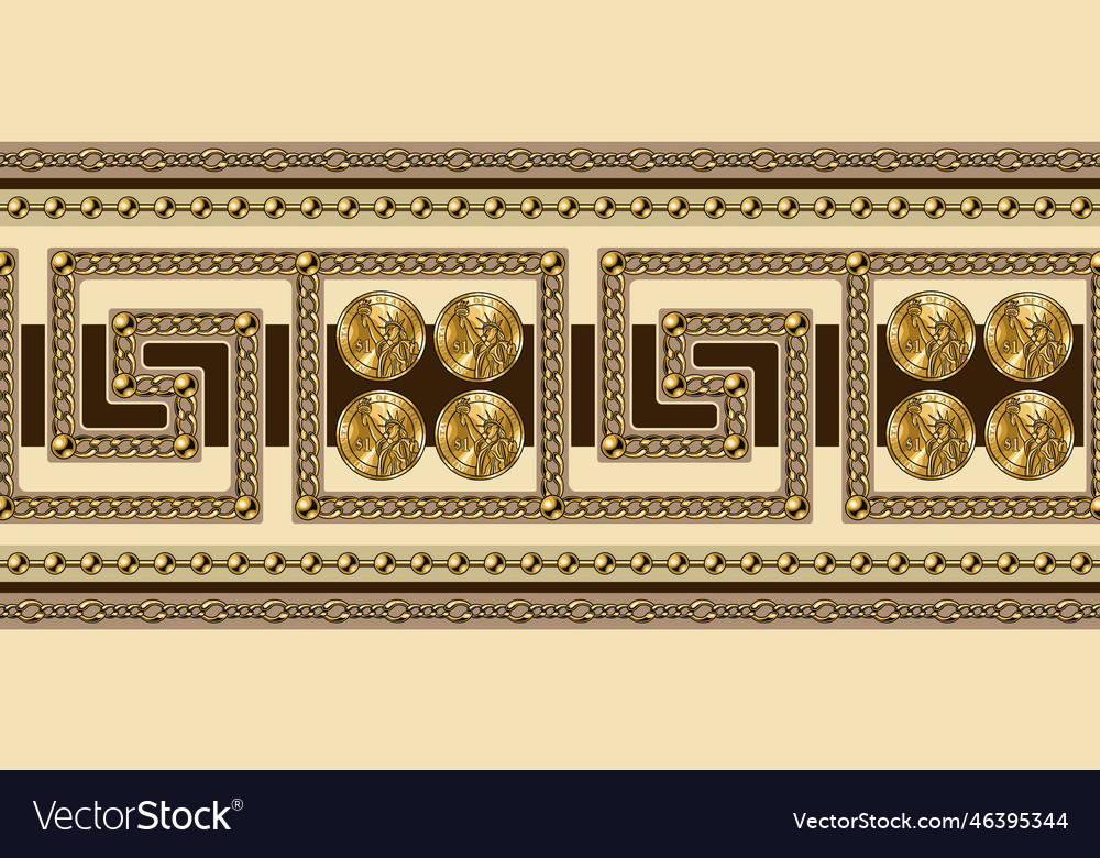 Ancient greek borders with gold chains coins