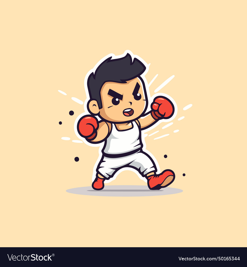 Boxing boy cartoon character boxer kick Royalty Free Vector