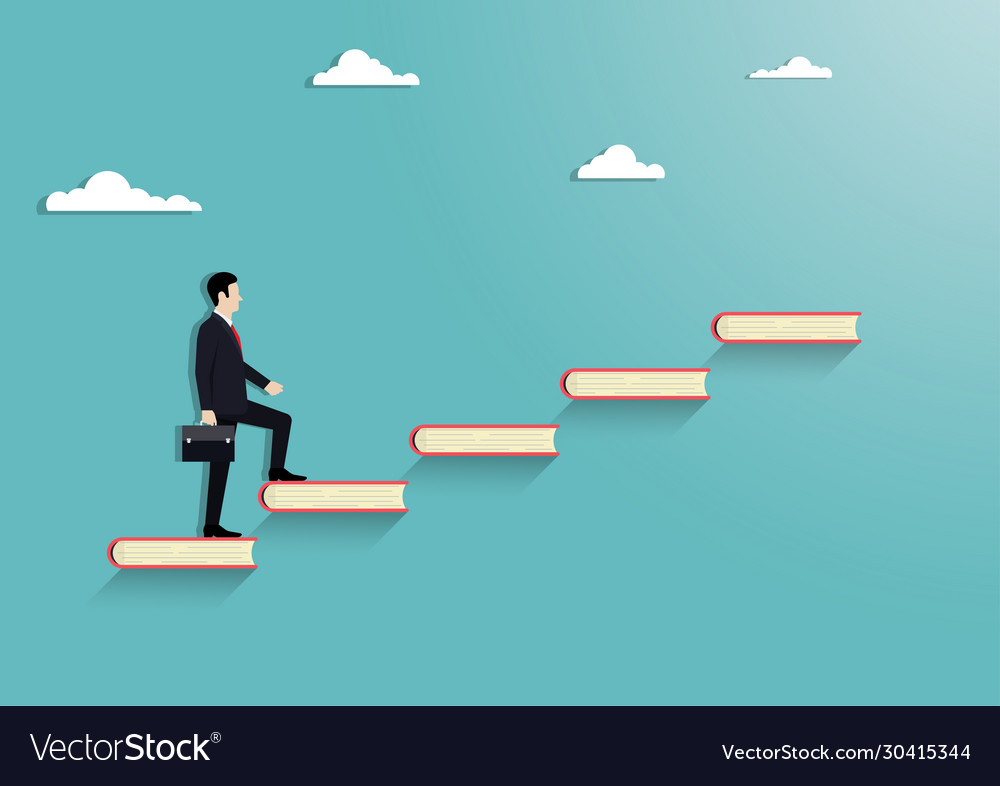 Businessman walking up on stair book