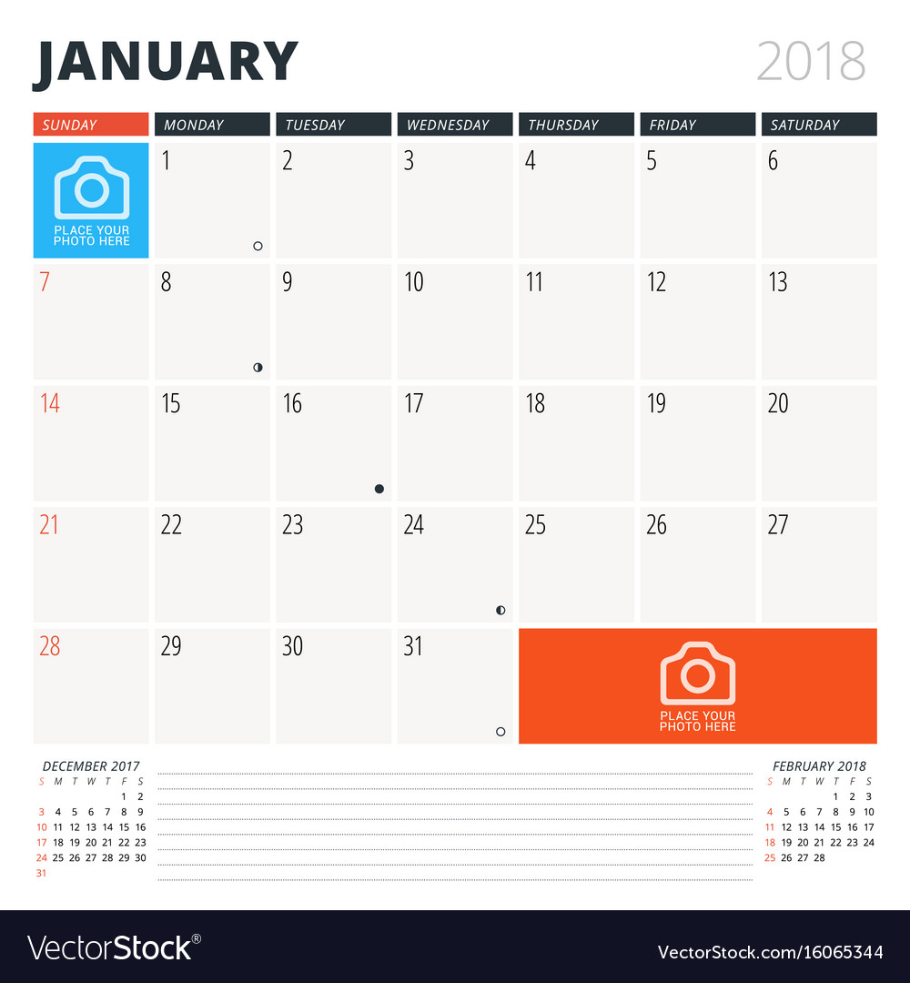 Calendar planner for january 2018 design template