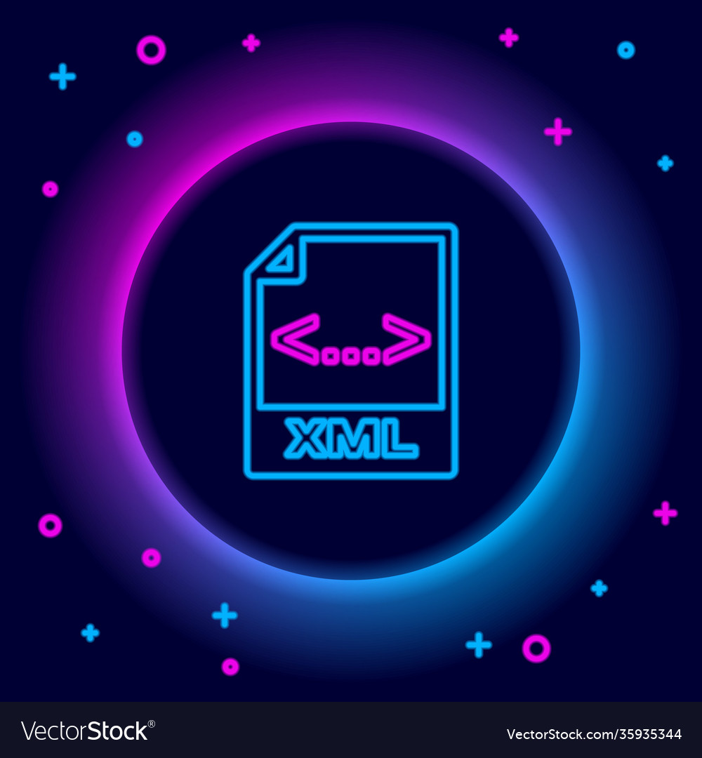 Glowing neon line xml file document download vector image Glowing neon line xml file document download