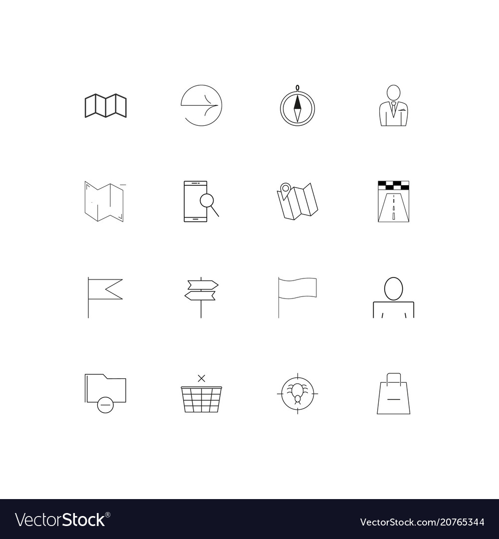 Maps and navigation linear thin icons set