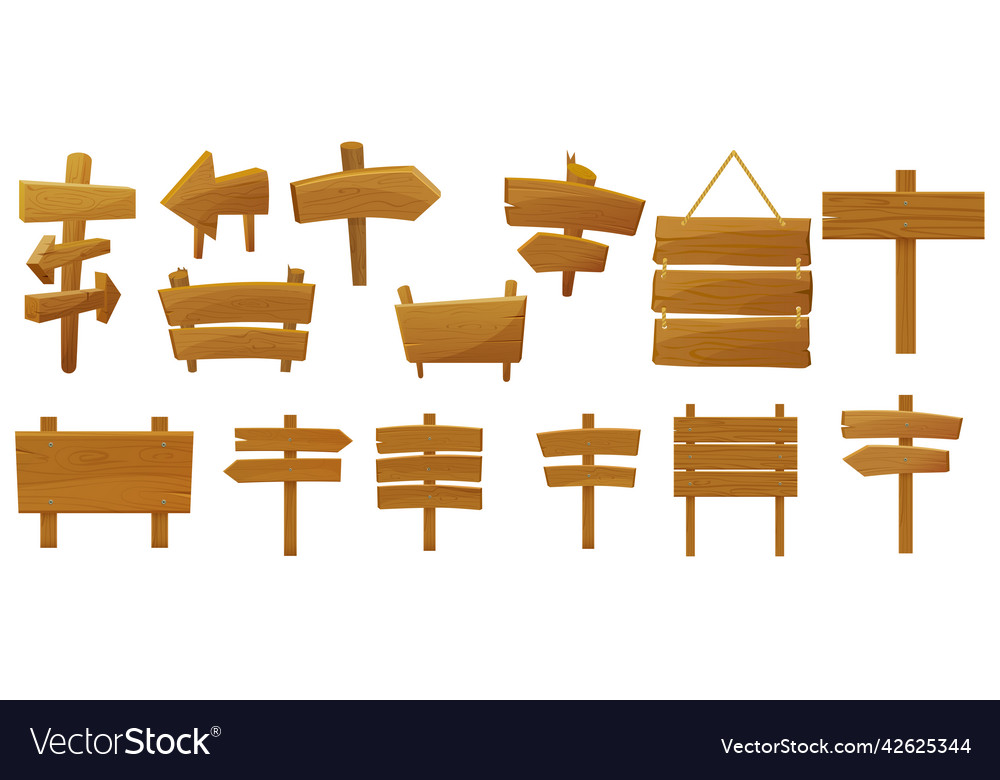 Wooden sign boards set billboard post from wood Vector Image