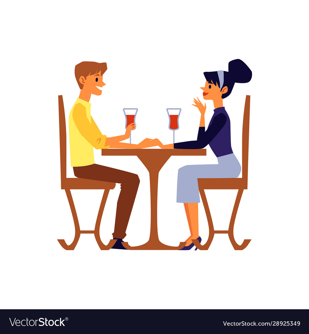 Cartoon couple talking and drinking wine sitting Vector Image