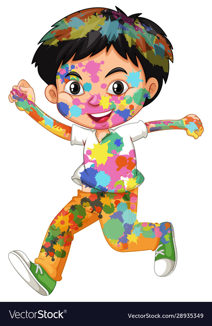Happy boy with watercolor paints on his body vector image Happy boy with watercolor paints on his body