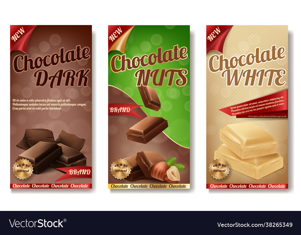 Realistic Collection Chocolate Packaging Labels Vector Image