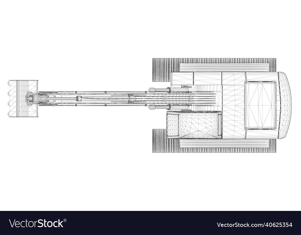 Excavator wireframe from black lines isolated