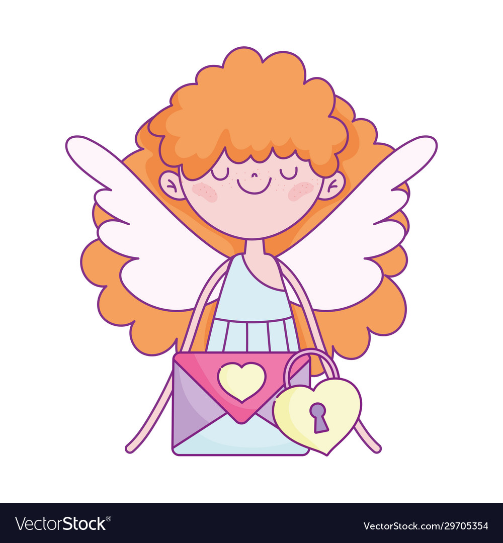 Happy valentines day cute cupid with envelope