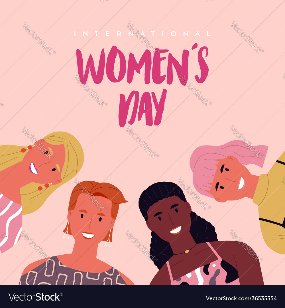 Happy womens day card diverse woman Royalty Free Vector