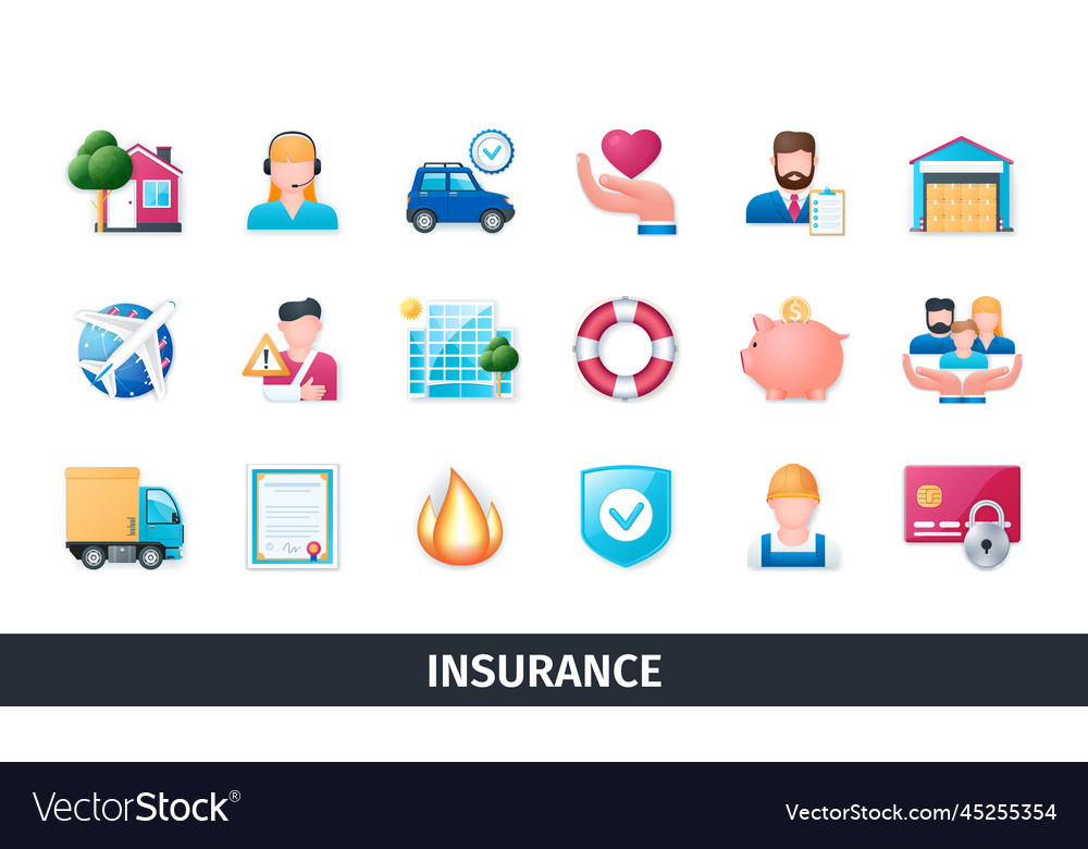 Insurance 3d icon set Royalty Free Vector Image