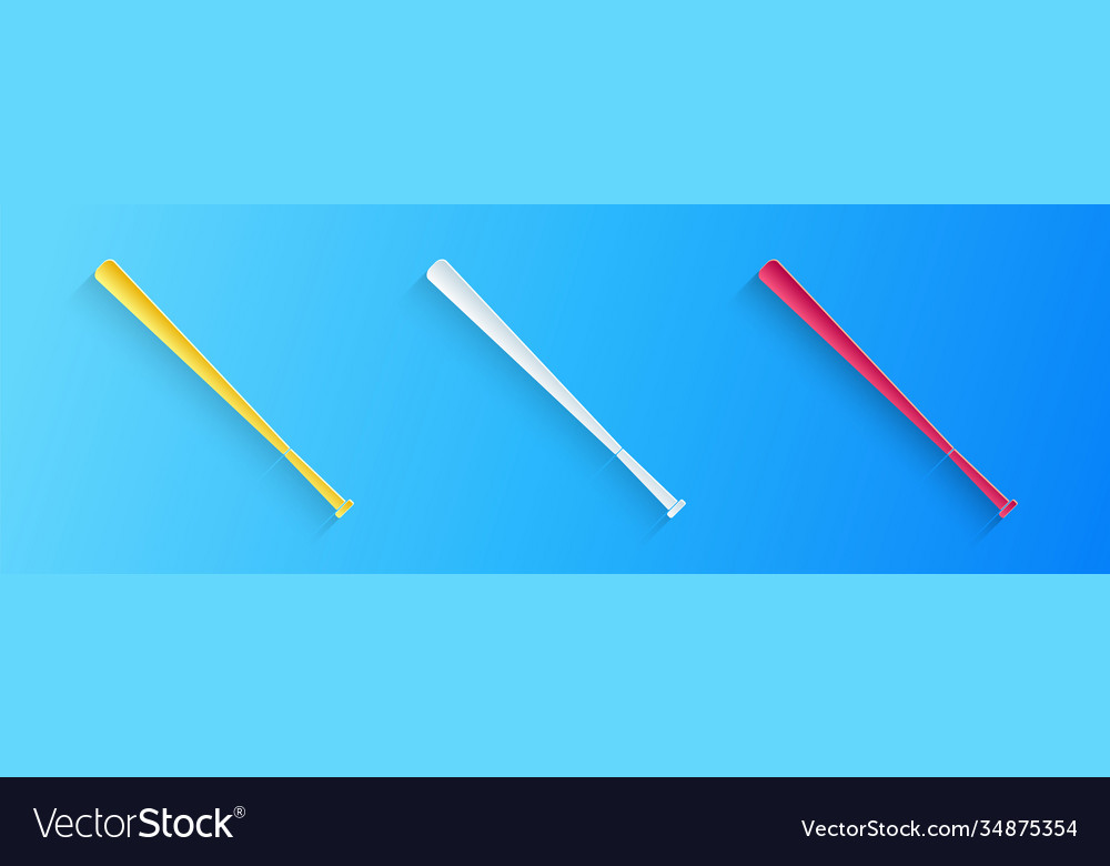 Paper cut baseball bat icon isolated on blue