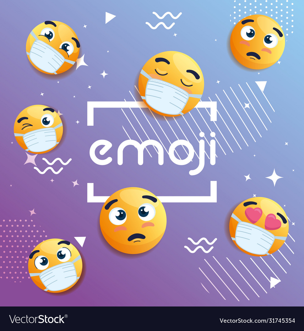 Set emoji wearing medical masks icons Royalty Free Vector