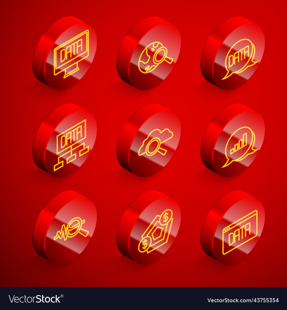 Set line data analysis search globe cloud vector image Set line data analysis search globe cloud