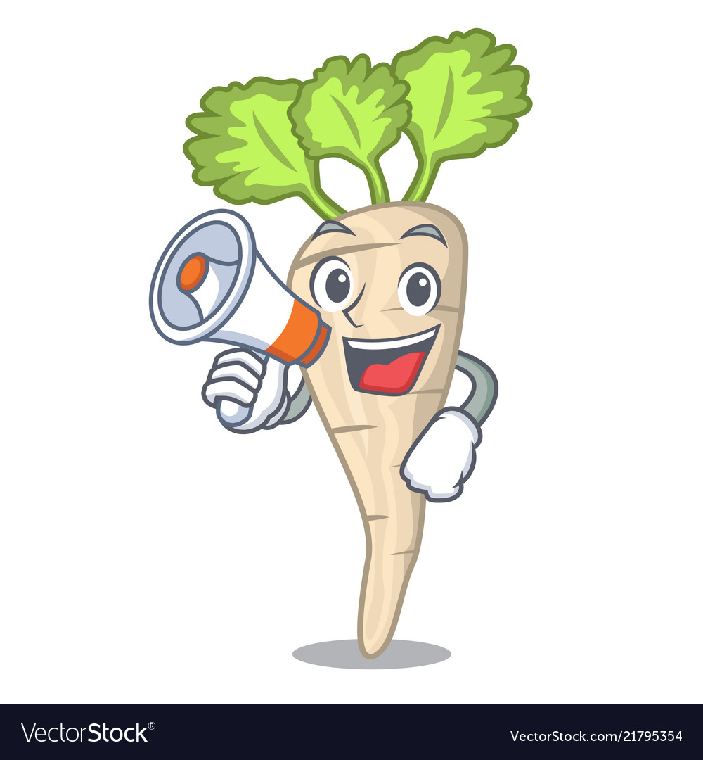 With megaphone character parsnip root leaf