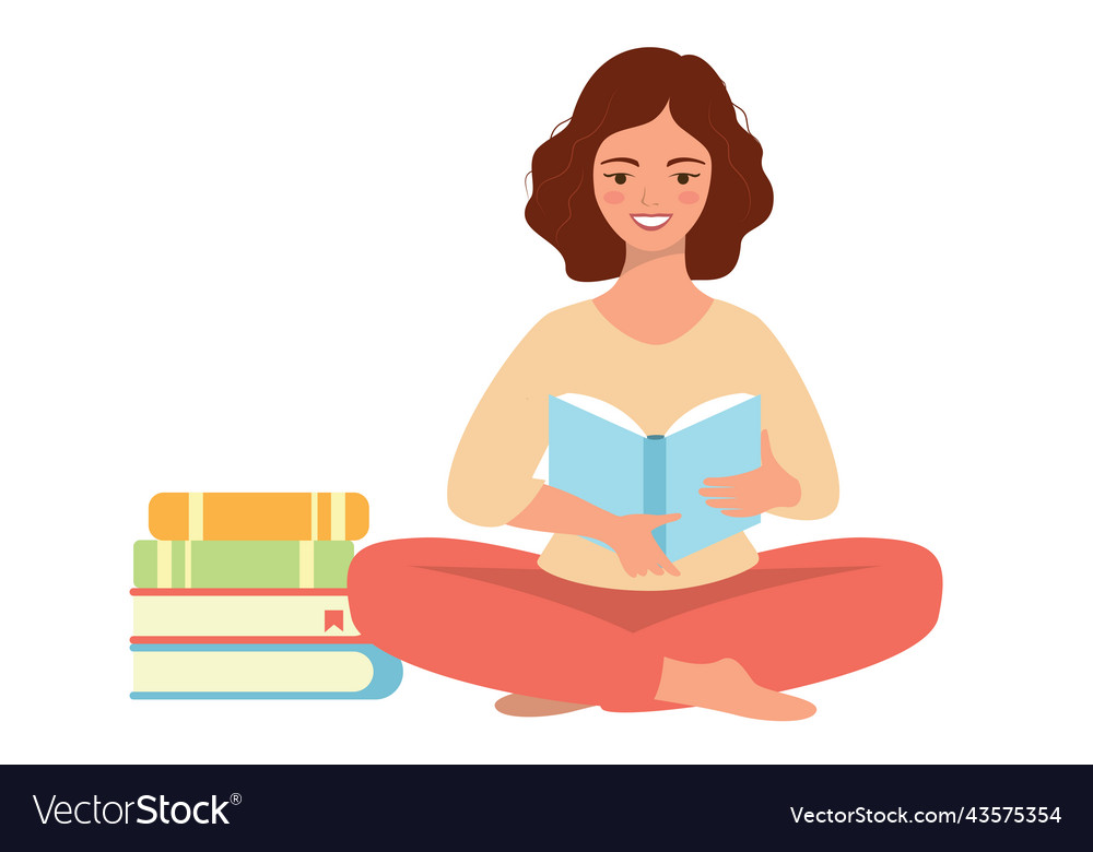 Woman is sitting reading a book studying