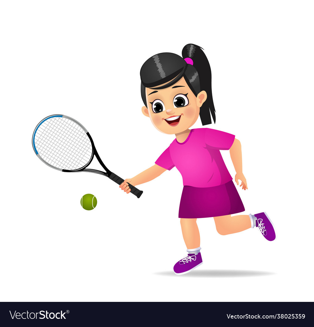 Cute girl kid playing tennis