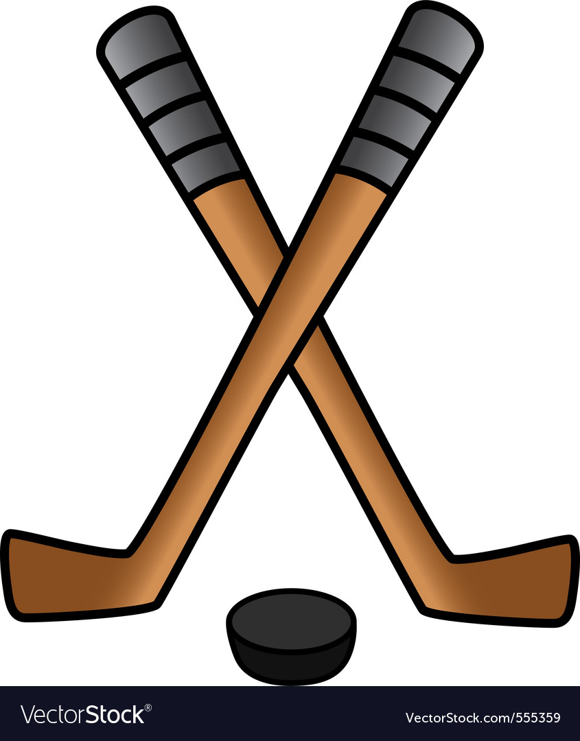 Hockey sticks and puck Royalty Free Vector Image